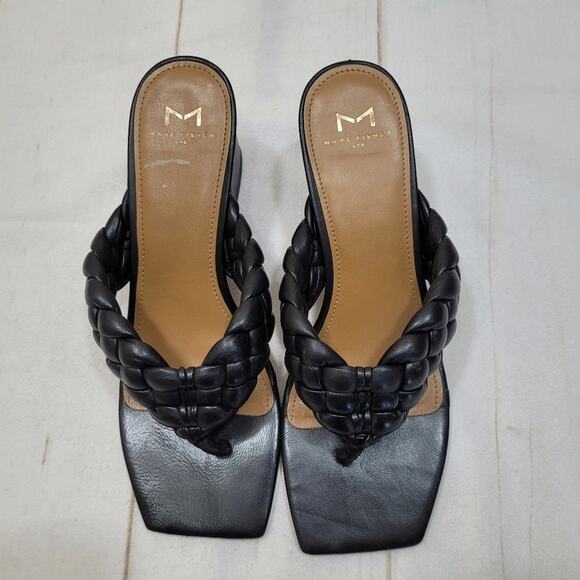 Marc Fisher Norsa braided leather black block heel shoes Flip flop - Picture 7 of 8